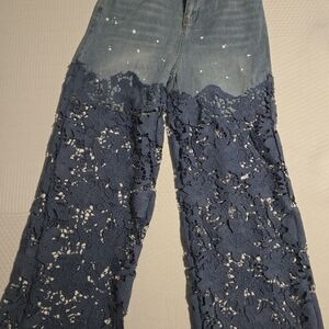 Elegant Blue Lace Flare Jeans Size M With 31.5" Inseem.